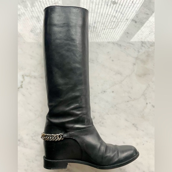 Christian Louboutin Tall Riding Boots, silver chain spur, low heel, sz36.5, GUC - Picture 1 of 16